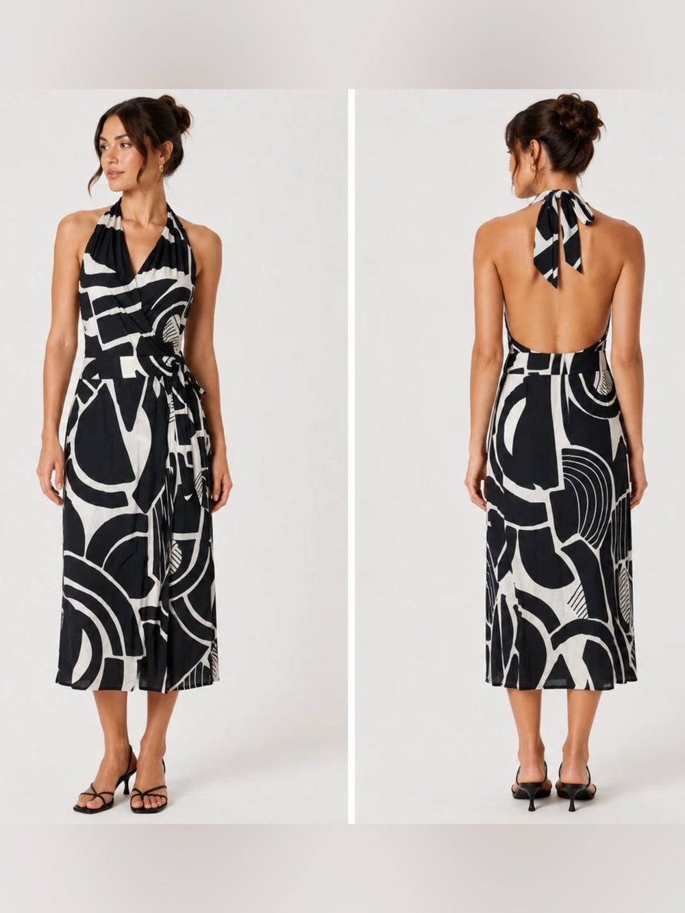 Zara The Nicole halter wrap midi dress in navy and white size Small